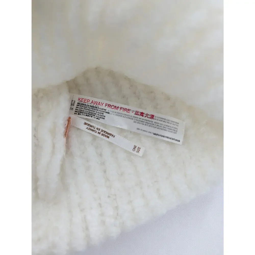 Free People Ivory Knit Beanie Winter Cozy Soft Hat One Size - Picture 6 of 7